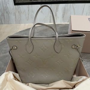 Louis Vuitton Neverfull MM Empreinte with Matching Wristlet Turtledove
